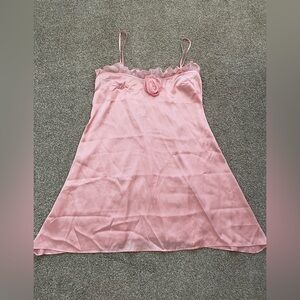 Anthropologie Barbie Pink Satin Nightgown with rosette